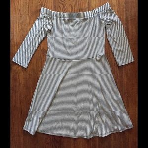 B & W off the shoulder striped skater dress